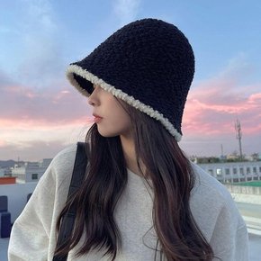 여성 니트 양털 뽀글이 배색 버킷햇 벙거지 (11637879A)