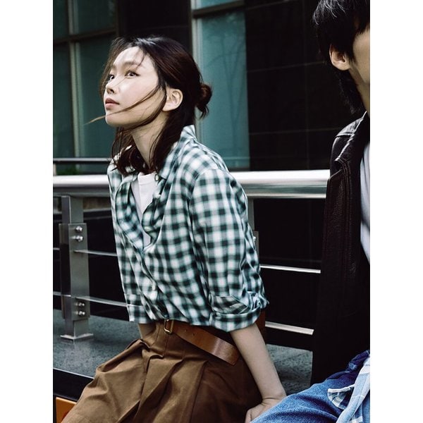 옴브레 체크 세미오버핏 셔츠  그린 (BF5864C04M)