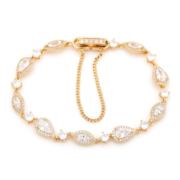 칼리후 14K GP 화려한 큐빅 물방울 체인 골드 패션 팔찌