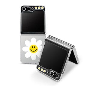  갤럭시 Z플립5 휴대폰 스마일 데이지 제트플립5 투명 하드 케이스 변색없이 오래오래사용