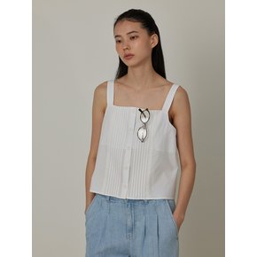 Pintuck Square Neck Cotton Sleeveless Blouse-top_WHITE