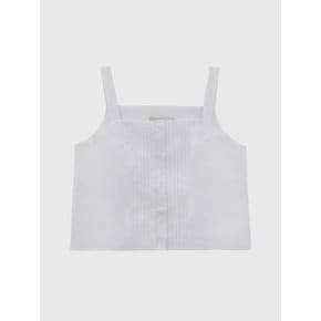 Pintuck Square Neck Cotton Sleeveless Blouse-top_WHITE