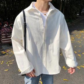 남자 심플 무지 오버핏 블랙 화이트 카라 셔츠 (S12006321)