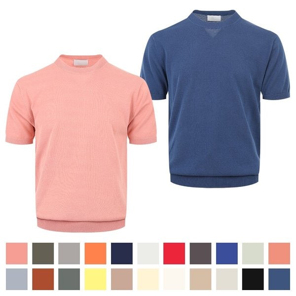 남자 베이직 코어 린넨 라운드 반팔 니트티 AT-KNH-Q036-소라