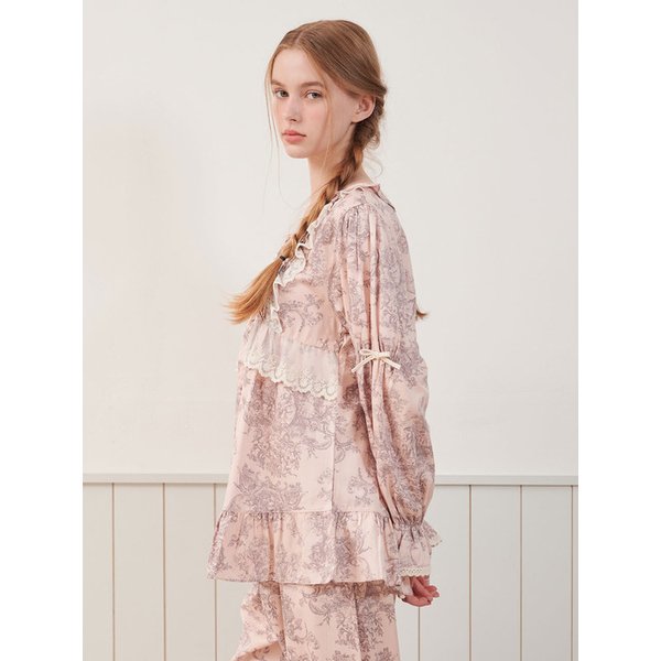 여성 베르사유 모달코튼 긴소매 라운드넥 투피스 잠옷