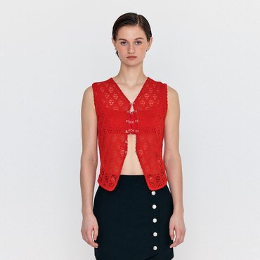 EENK WIOND Diamond Lace Knit Vest - Red