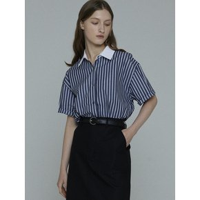 ELEN SHORT SLEEVE STRIPE SHIRTS BLOUSE (NAVY)