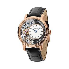 독일 에포스 시계 EPOS 3435 Verso 2 Mens Mechanical 워치 Rose Gold Plated 레더 스트랩 13483