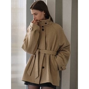 Belted High-Neck Half Coat [Camel]