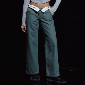 턴업 로고 벨트 로우라이즈 팬츠 그린 TURN UP LOGO BELT LOW RISE PANTS GR