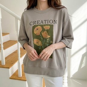 플라레 여성 코튼 쭈리 7부 반팔 티셔츠 레터링 플라워 프린팅 맨투맨 티 봄 여름