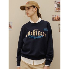 Rohan embroidery crop sweat shirt - Navy