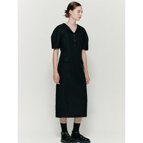 Linen sailor collar dress - Black