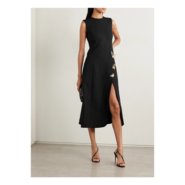 오스카 드 라 렌타 장식 울 혼방 미디 드레스 블랙 46376663162854059