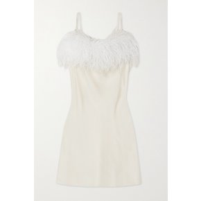 + Net Sustain Boheme Feather-trimmed Ecovero-satin Mini Dress 화이트