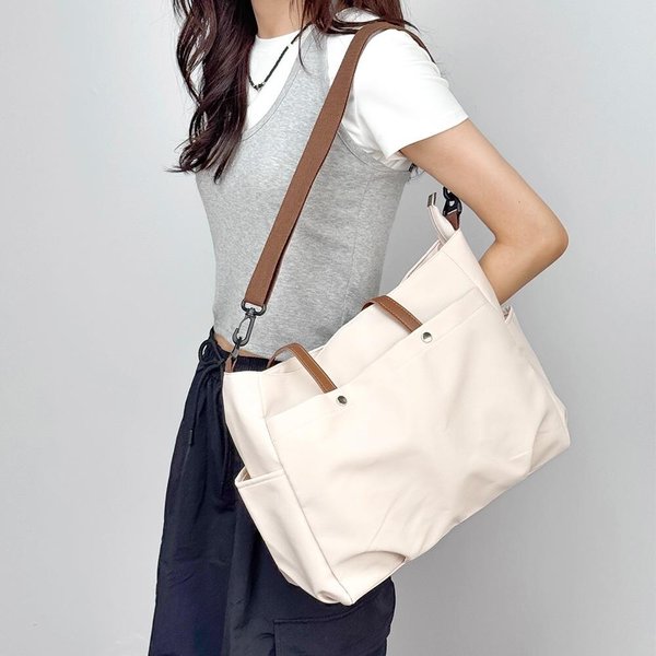 [옷자락] 여자 캐주얼 면혼방 사각 포켓 스퀘어 토트 크로스백