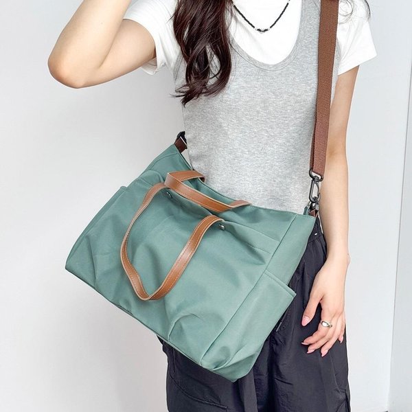 [옷자락] 여자 캐주얼 면혼방 사각 포켓 스퀘어 토트 크로스백