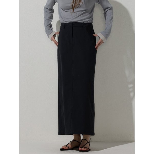 Back slit h-line long skirt - Charcoal