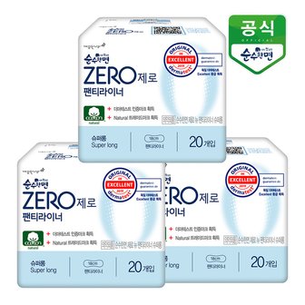 순수한면 생리대 제로 롱팬티라이너 20P x 3팩