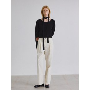 Washed tuck straight cotton pants_CREAM