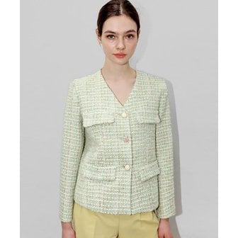 텐바이텐 그린 트위드 브이넥 자켓_Green Tweed V neck JK