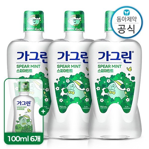 스피아민트 기획특가 750ml 3개 + 100ml 6개 구강청결제 가글 구취제거 충치예방