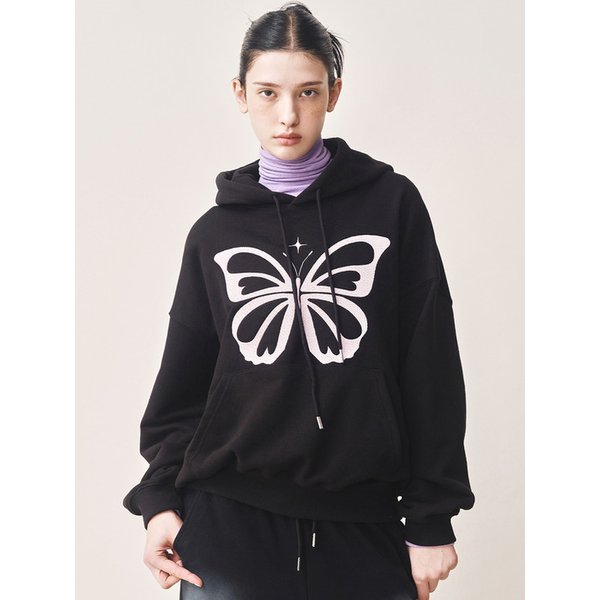 BUTTERFLY EMBROIDERY HOODIE_BLACK PINK