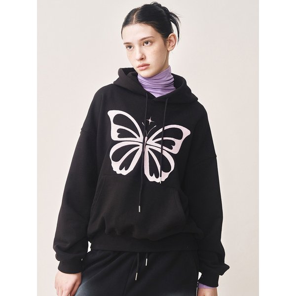 BUTTERFLY EMBROIDERY HOODIE_BLACK PINK