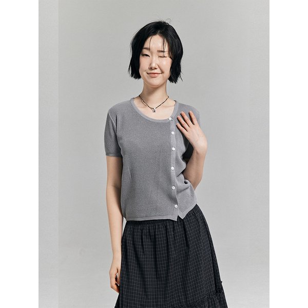 언발란스 반팔니트 가디건 라이트그레이