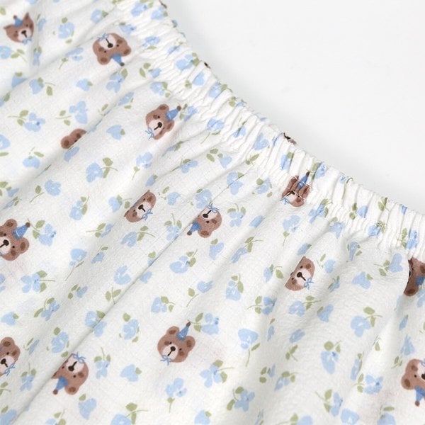 여성 여름 베어 캐릭터 프릴 나시 잠옷세트 민소매 리본 파자마 상하의 홈웨어 반바지
