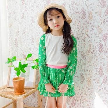 아이러브제이 그린 플라워 주름 쉬폰 스커트 JUSSK11