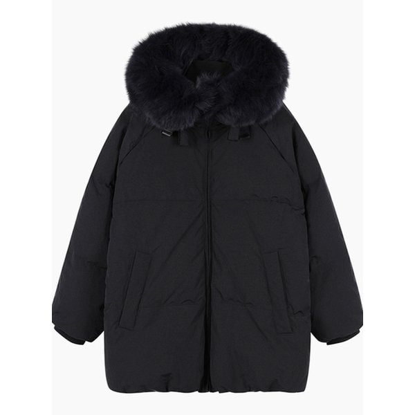 [Online Exclusive] 후드 퍼 덕다운 패딩_BAPDE2561BK