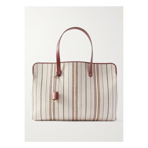 라구나 가죽 트리밍 스트라이프 캔버스 토트 크림 1647597349443148