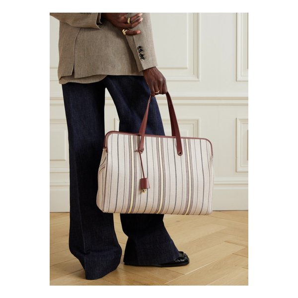 라구나 가죽 트리밍 스트라이프 캔버스 토트 크림 1647597349443148