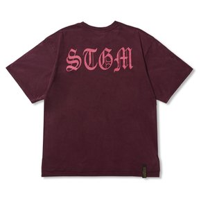 Paranoid TV Vintage-Like Washed Oversized Short Sleeves T-Shirts Burgundy