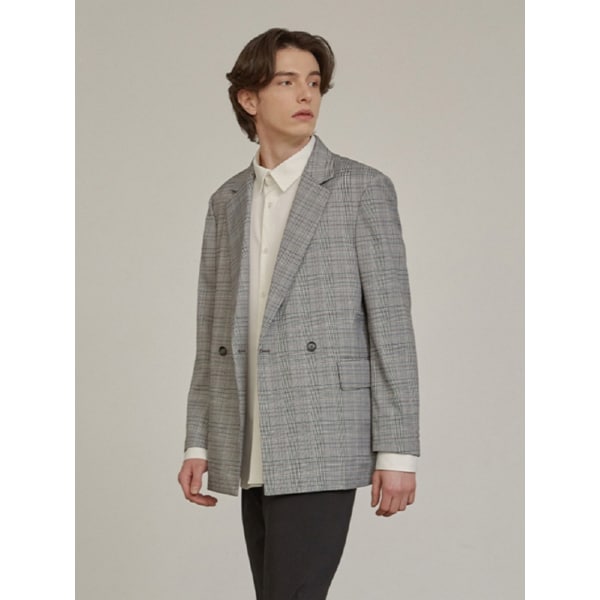 남성 체크 오버핏 재킷 (GREY)