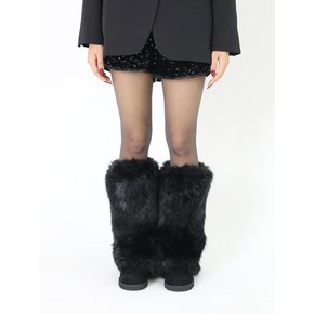 Bear Fur Long Boots Black