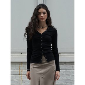 V-Neck Ribbed Button Cardigan Black