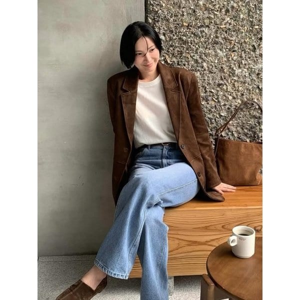 [단독]오버핏 스웨이드 하프 자켓