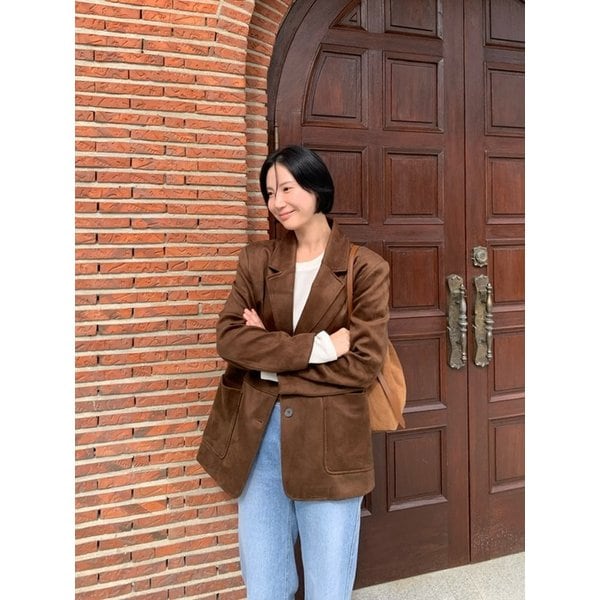 [단독]오버핏 스웨이드 하프 자켓