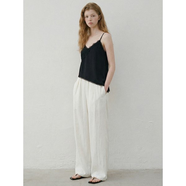 레이스 새틴 슬리브리스 탑_BLACK