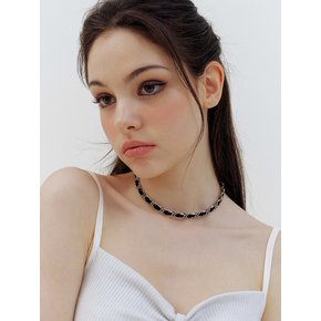 silver leather chain choker