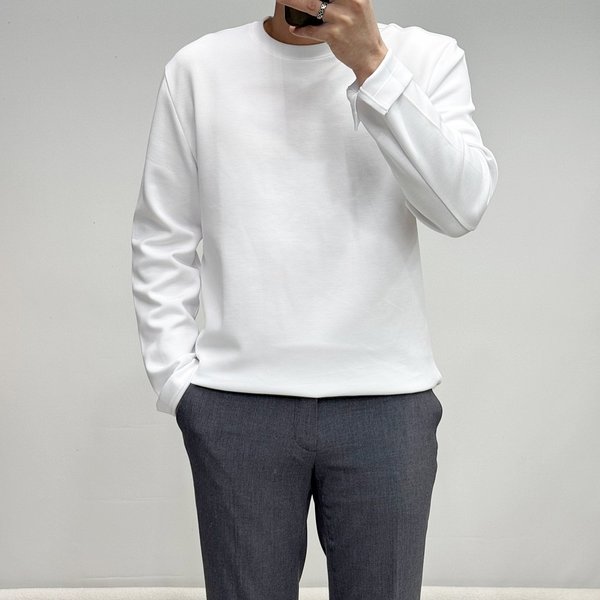 25S/S 기본핏 무지 라운드 긴팔 티셔츠 WSZ5KR26AWH - SSG.COM