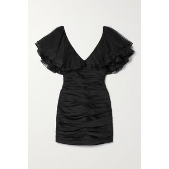 KHAITE Carmen Tulle And Silk Organza-trimmed Satin-crepe Mini Dress 블랙
