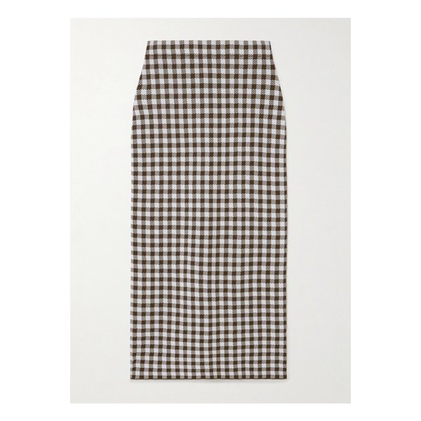 스타우드 카리나 깅엄 자카드 니트 미디 스커트 초콜릿 1647597355609105