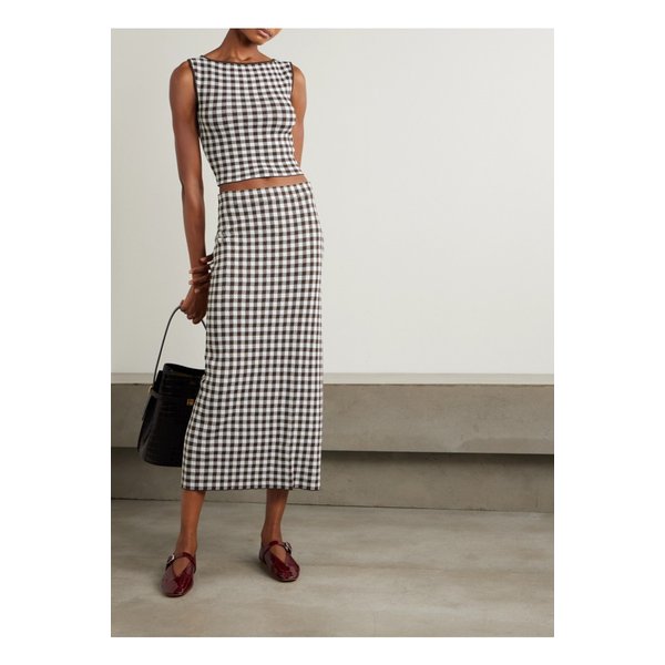 스타우드 카리나 깅엄 자카드 니트 미디 스커트 초콜릿 1647597355609105