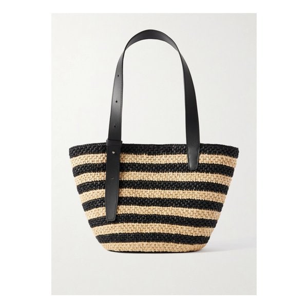 리에 스튜디오 더 비앙카 스몰 가죽 트리밍 스트라이프 라피아 토트 베이지 46376663162892394