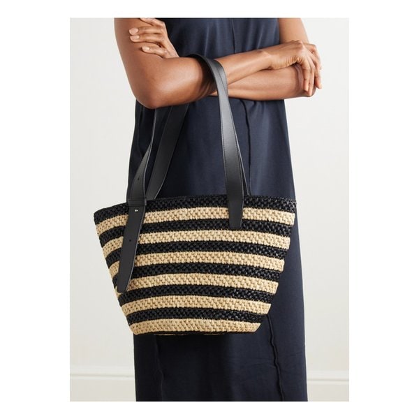 리에 스튜디오 더 비앙카 스몰 가죽 트리밍 스트라이프 라피아 토트 베이지 46376663162892394