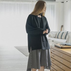 Muffler Set Long Knit Pullover - BLACK