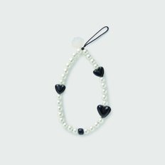 Pearly Hearts Phone Strap, Black (AS129)